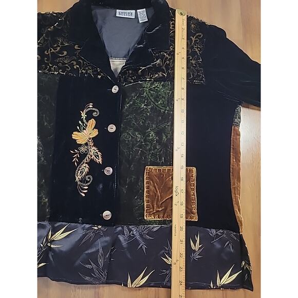 Chico’s Velvet Patchwork Embroidered Shacket Jacket Sz 1 S/M Boho Festival - Picture 7 of 8